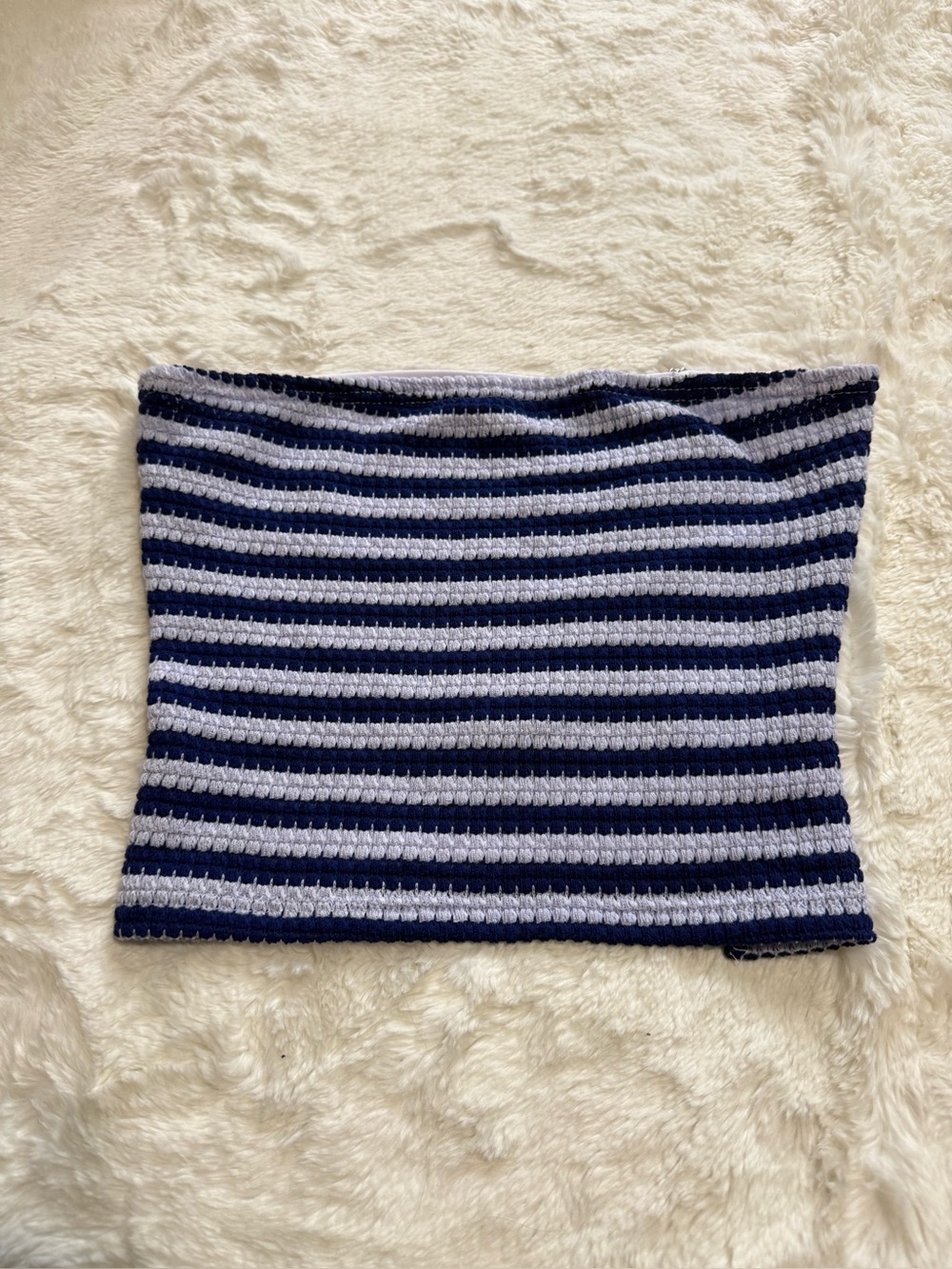 Navy Open Back Striped Textured Knit Tube Top
